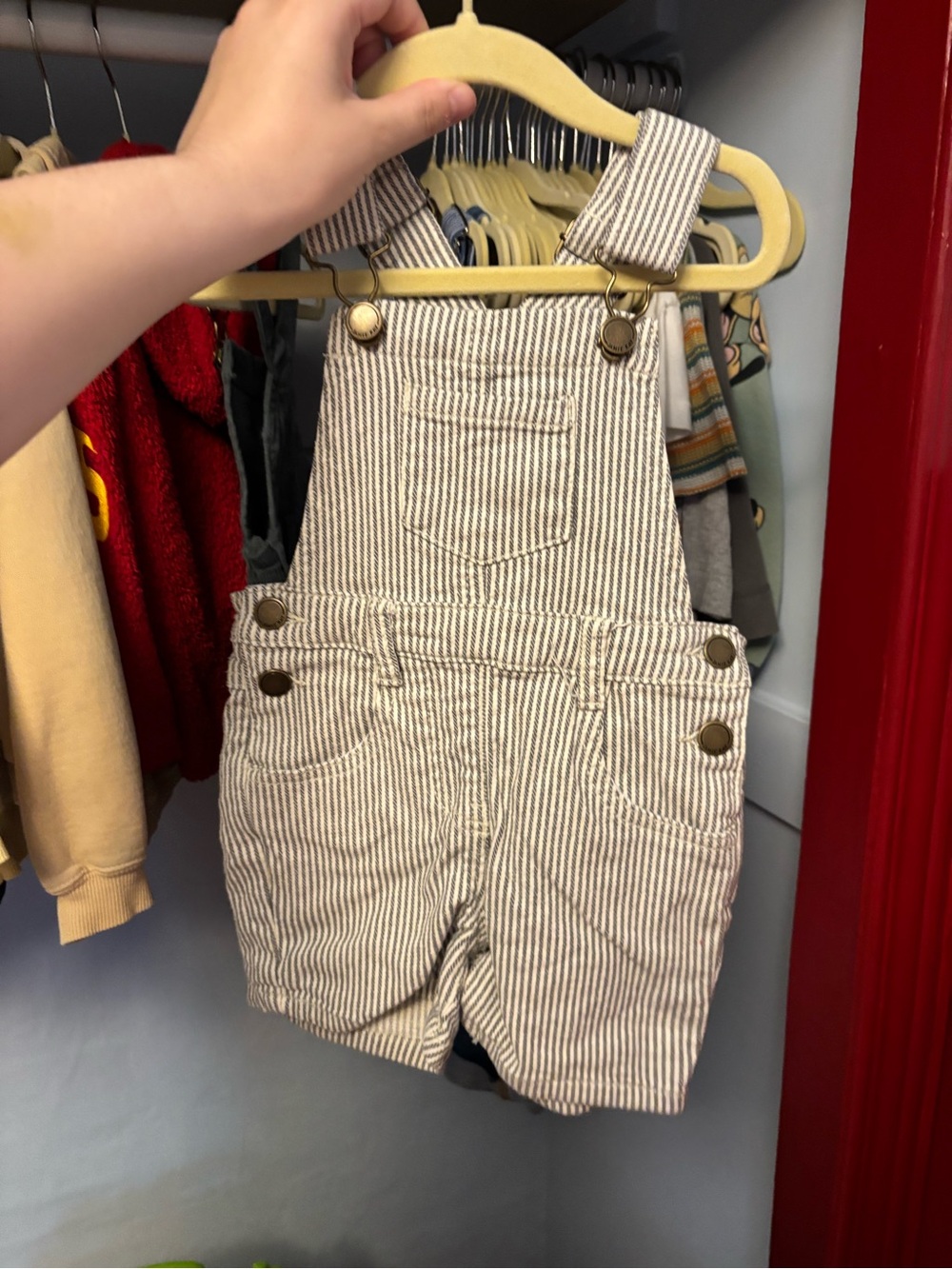 Jamie Kay Striped Cotton Short Overalls in Cream & Black